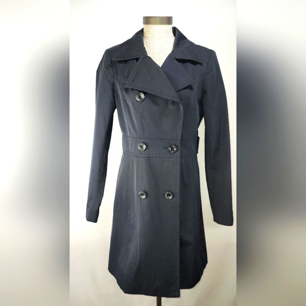 Anne Klein women's double-breasted black trench coat size small